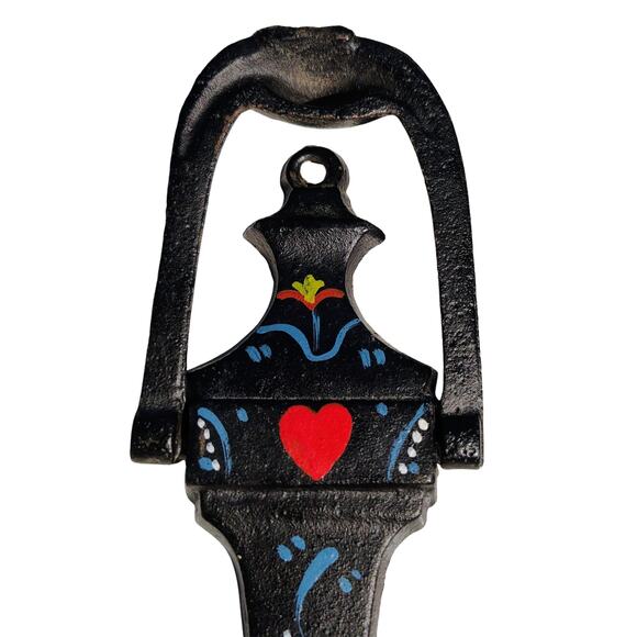 Narrow Black Vintage Hand Painted Cast Iron Amish Pennsylvania Dutch Doorknocker - Picture 3 of 9